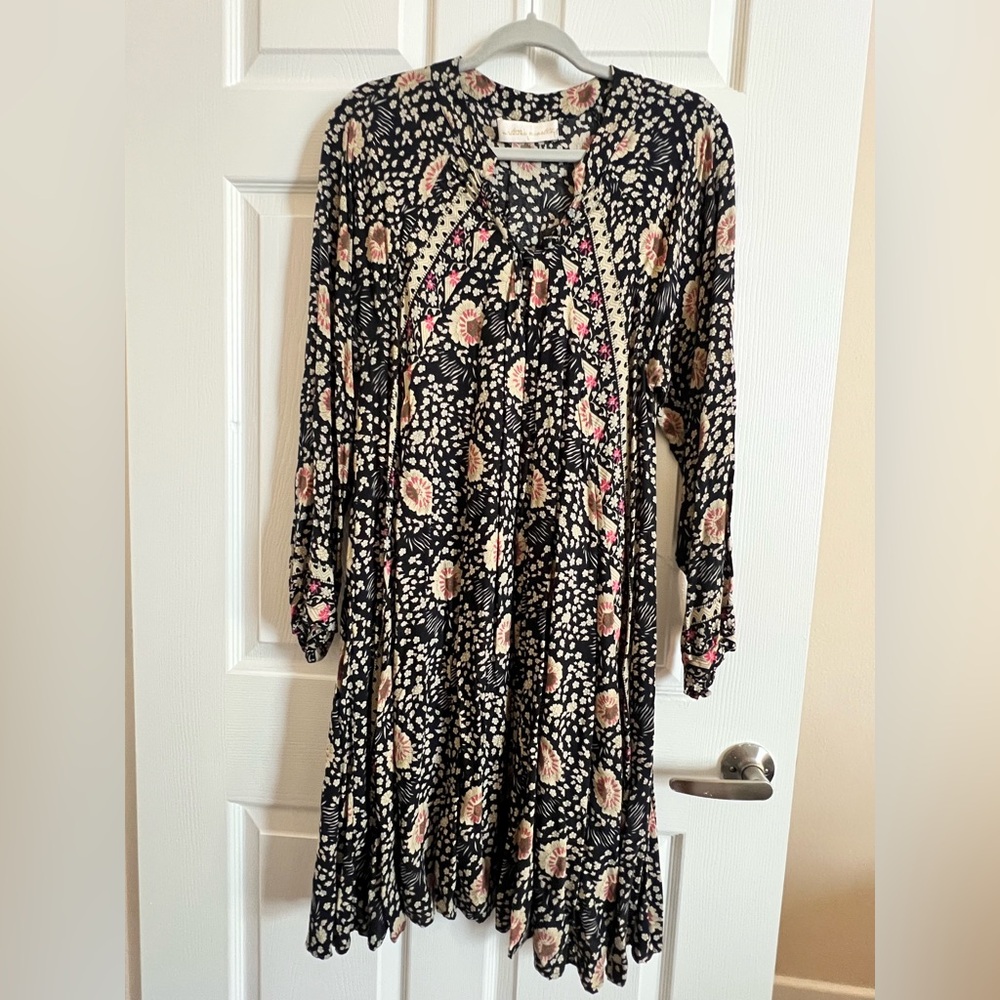 Natalie Martin black floral midi length Long Sleeve Sundress